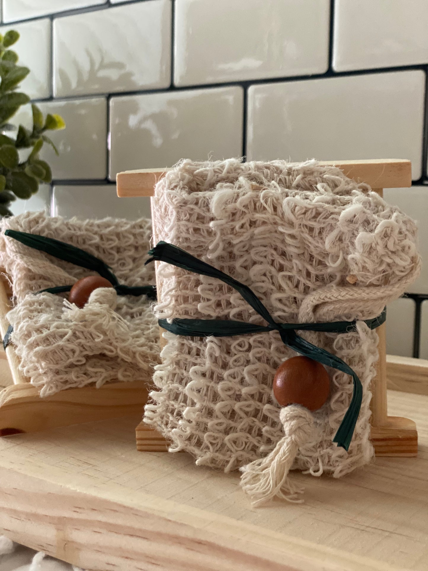 Soap Saver bag & Bamboo Soap dish set