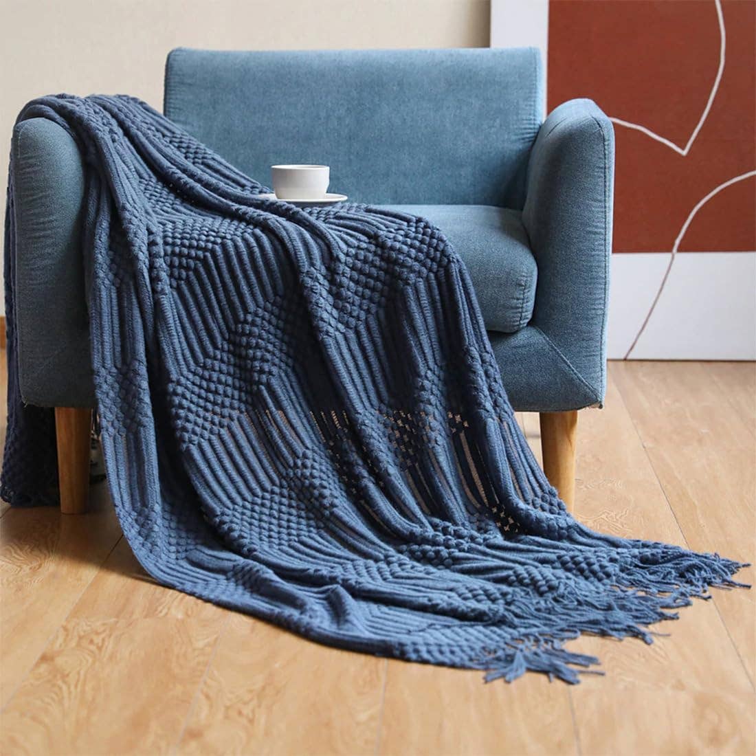 Waffle Stripe 50x60 Inch Throw Blanket: Navy Blue