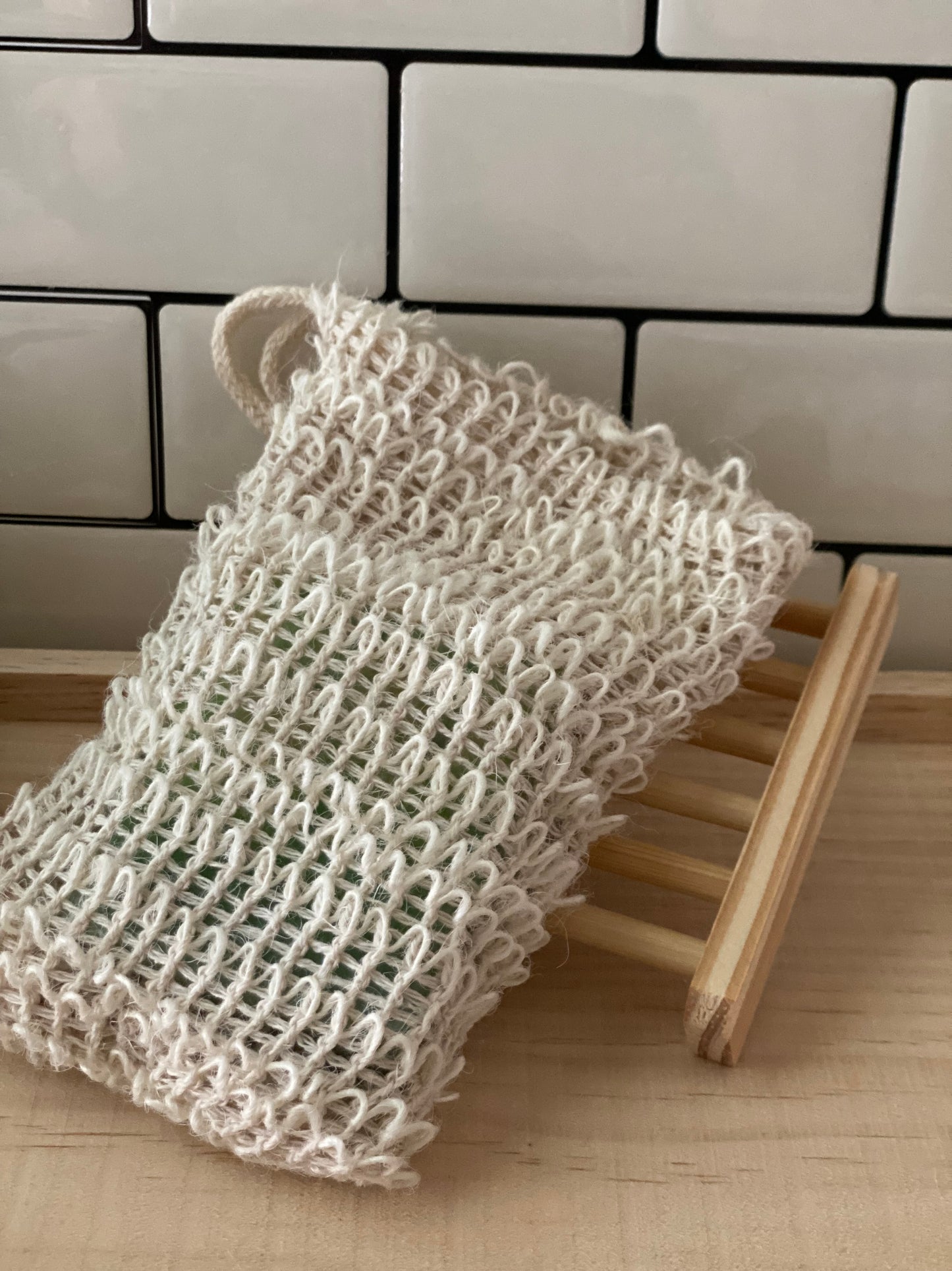 Soap Saver bag & Bamboo Soap dish set