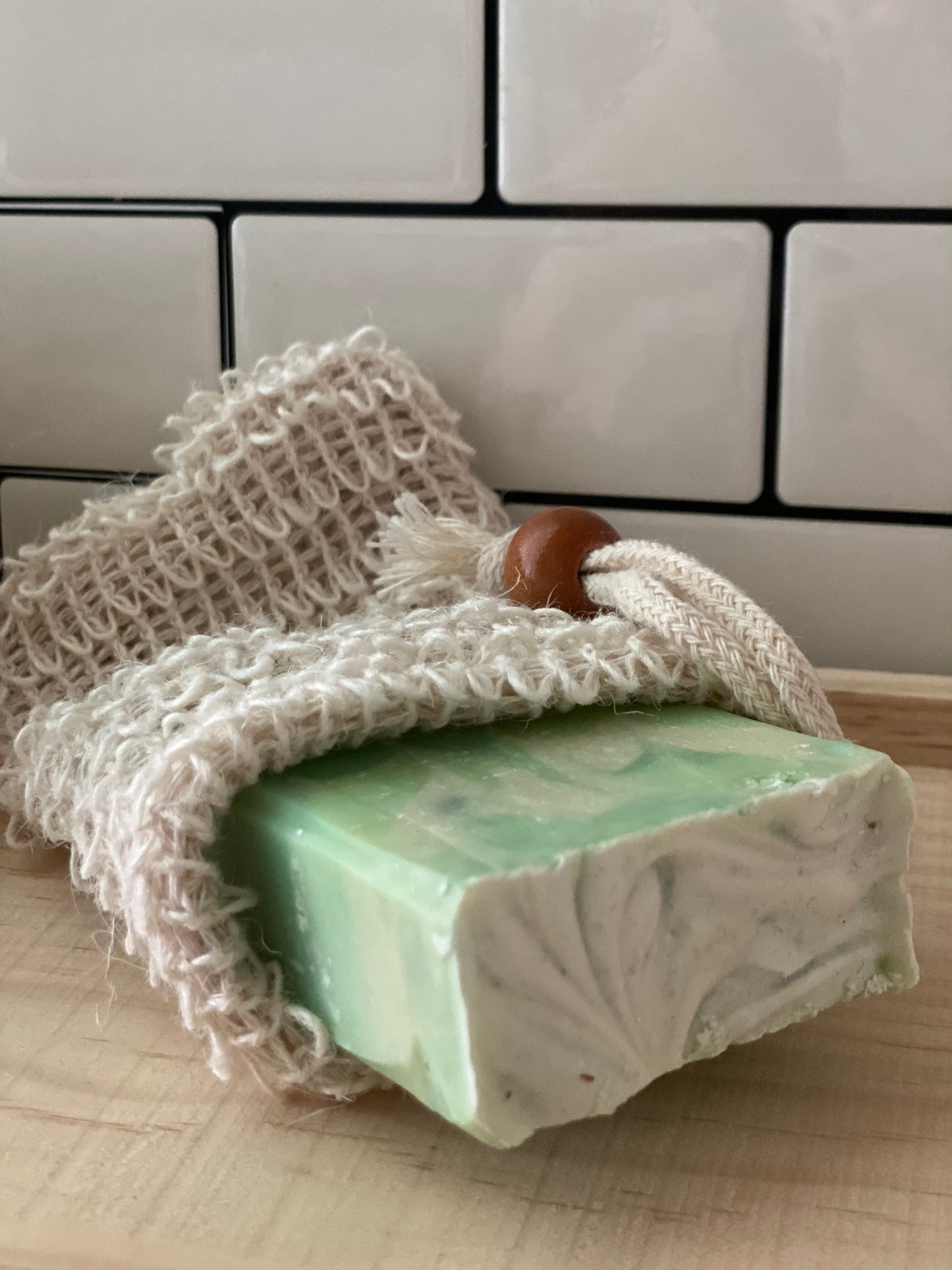 Soap Saver bag & Bamboo Soap dish set