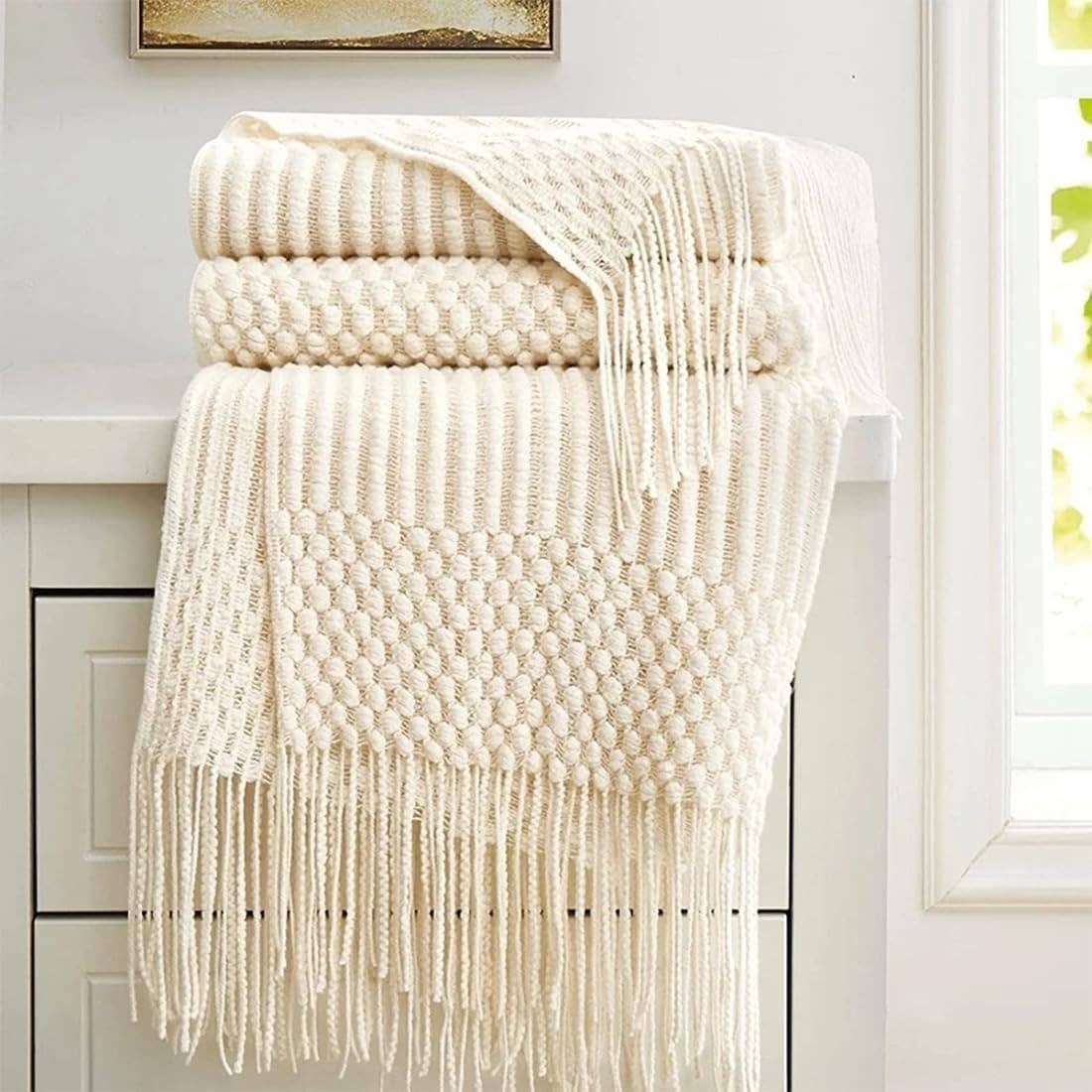 Waffle Stripe 50x60 Inch Throw Blanket: Navy Blue