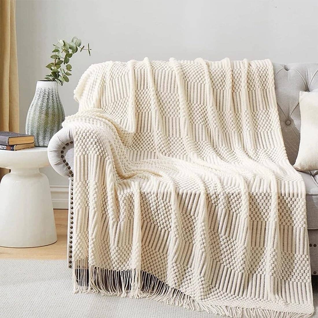 Waffle Stripe 50x60 Inch Throw Blanket: Navy Blue