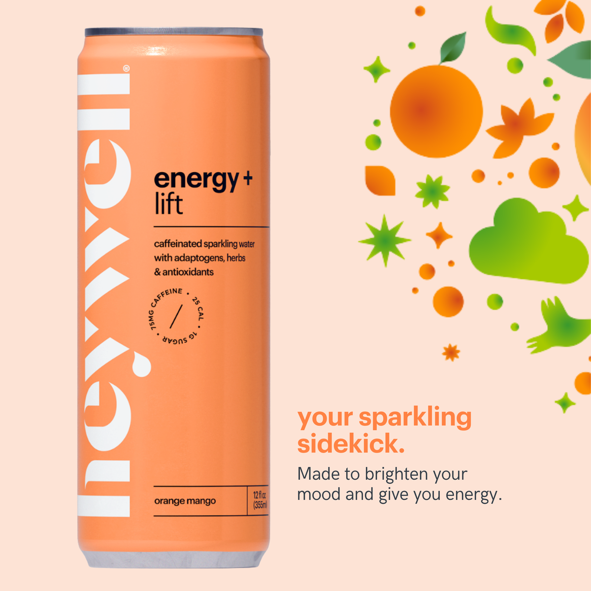Heywell energy + lift sparkling orange mango - 12 pk cans