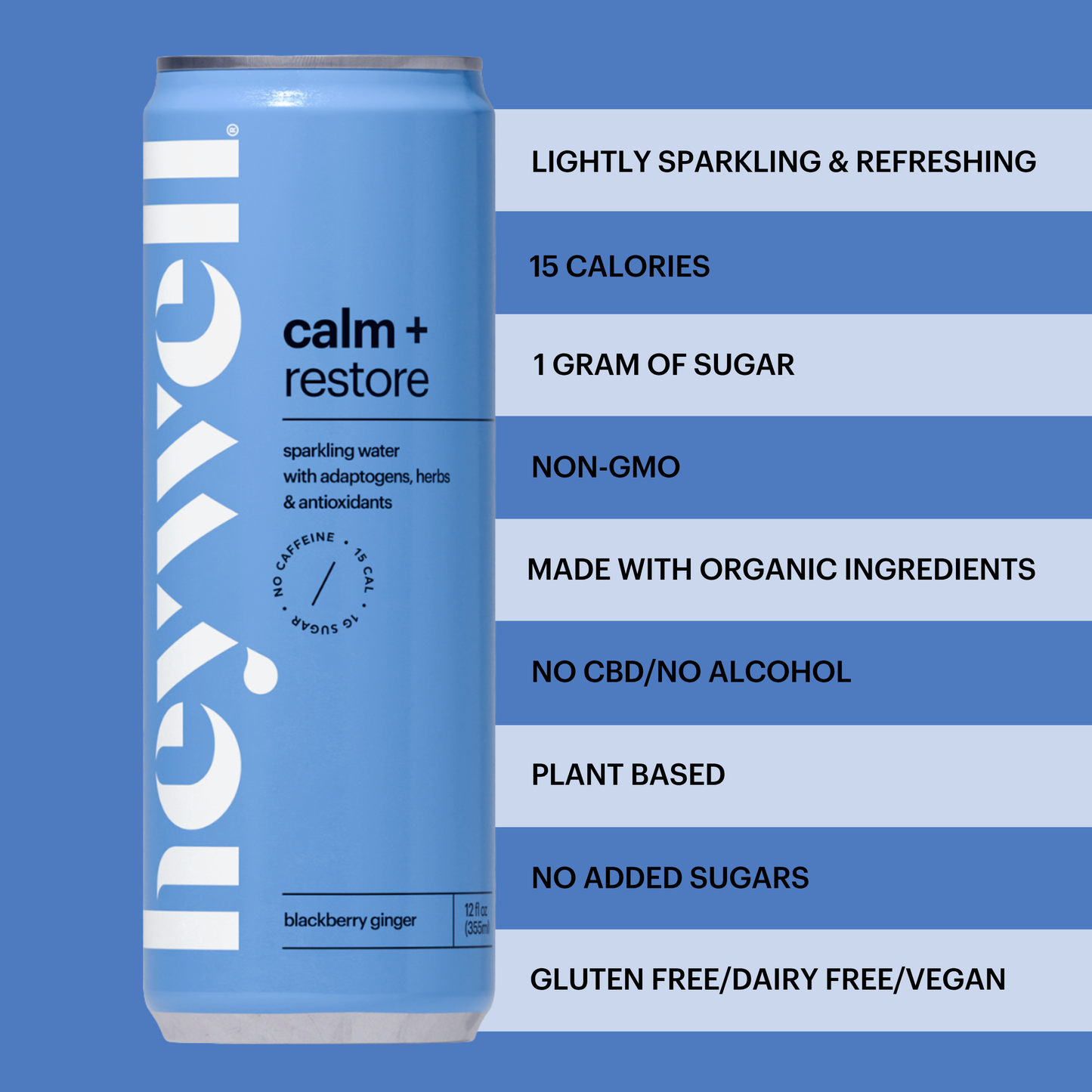 Heywell calm + restore sparkling blackberry ginger - 12 pack