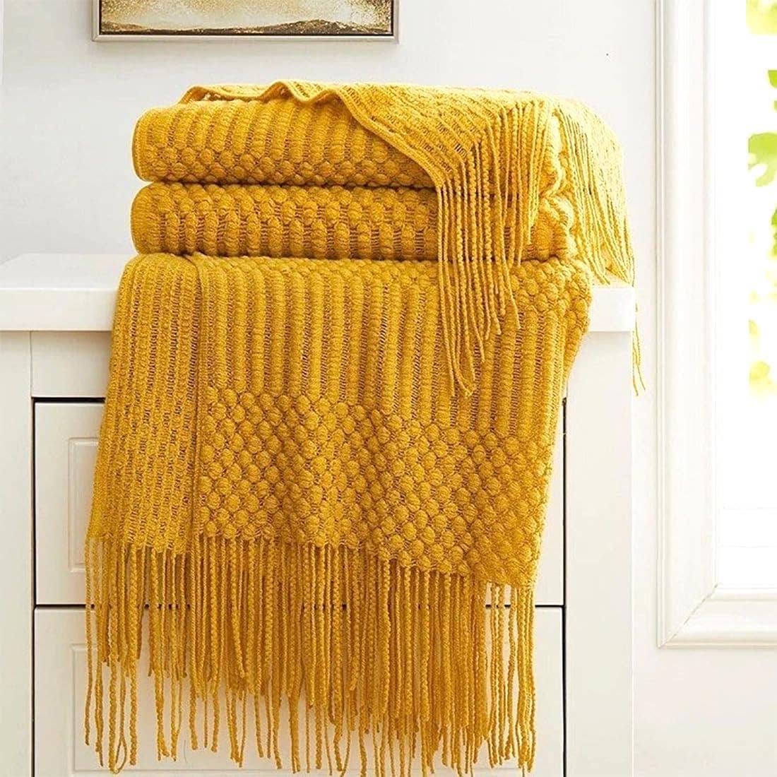 Waffle Stripe 50x60 Inch Throw Blanket: Navy Blue