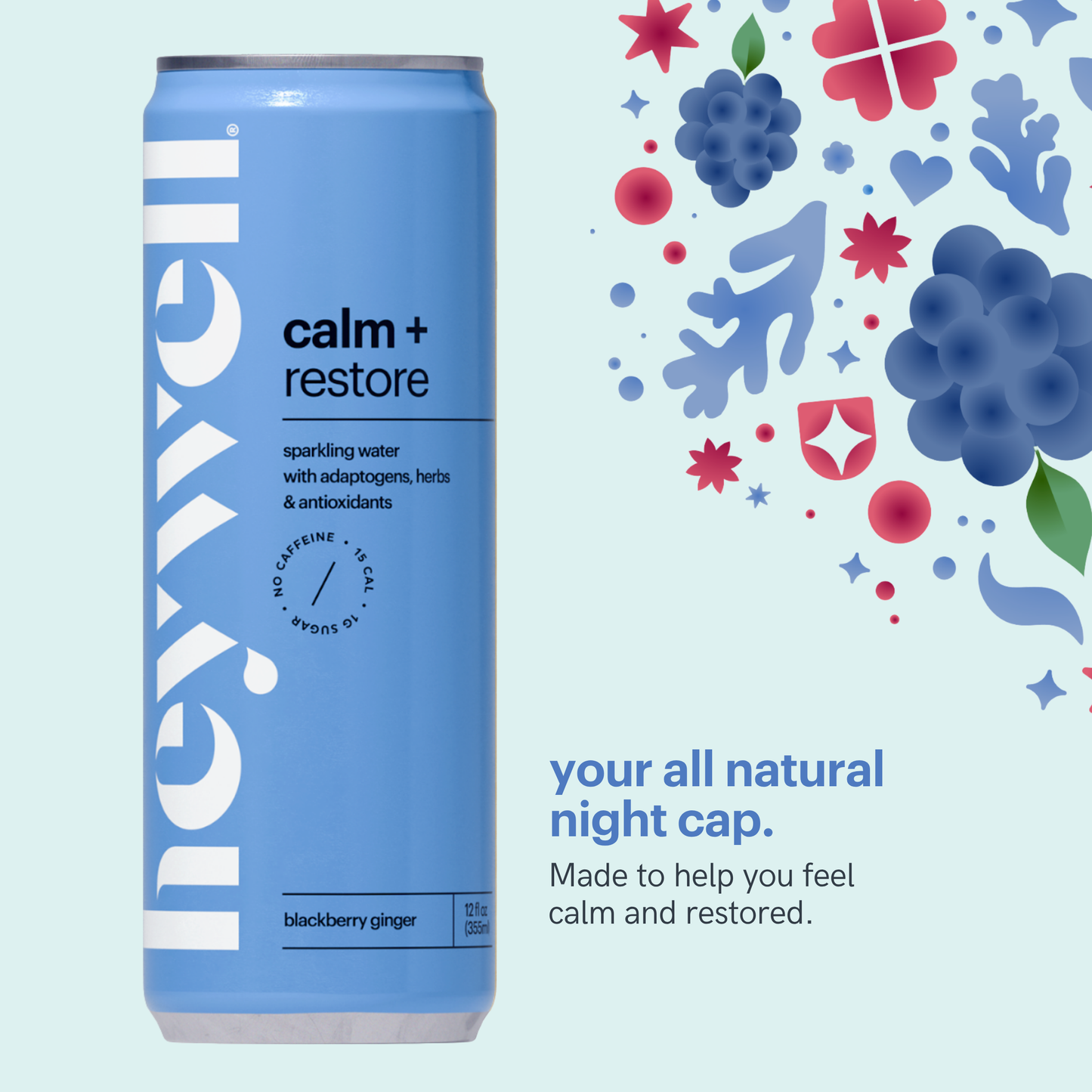 Heywell calm + restore sparkling blackberry ginger - 12 pack