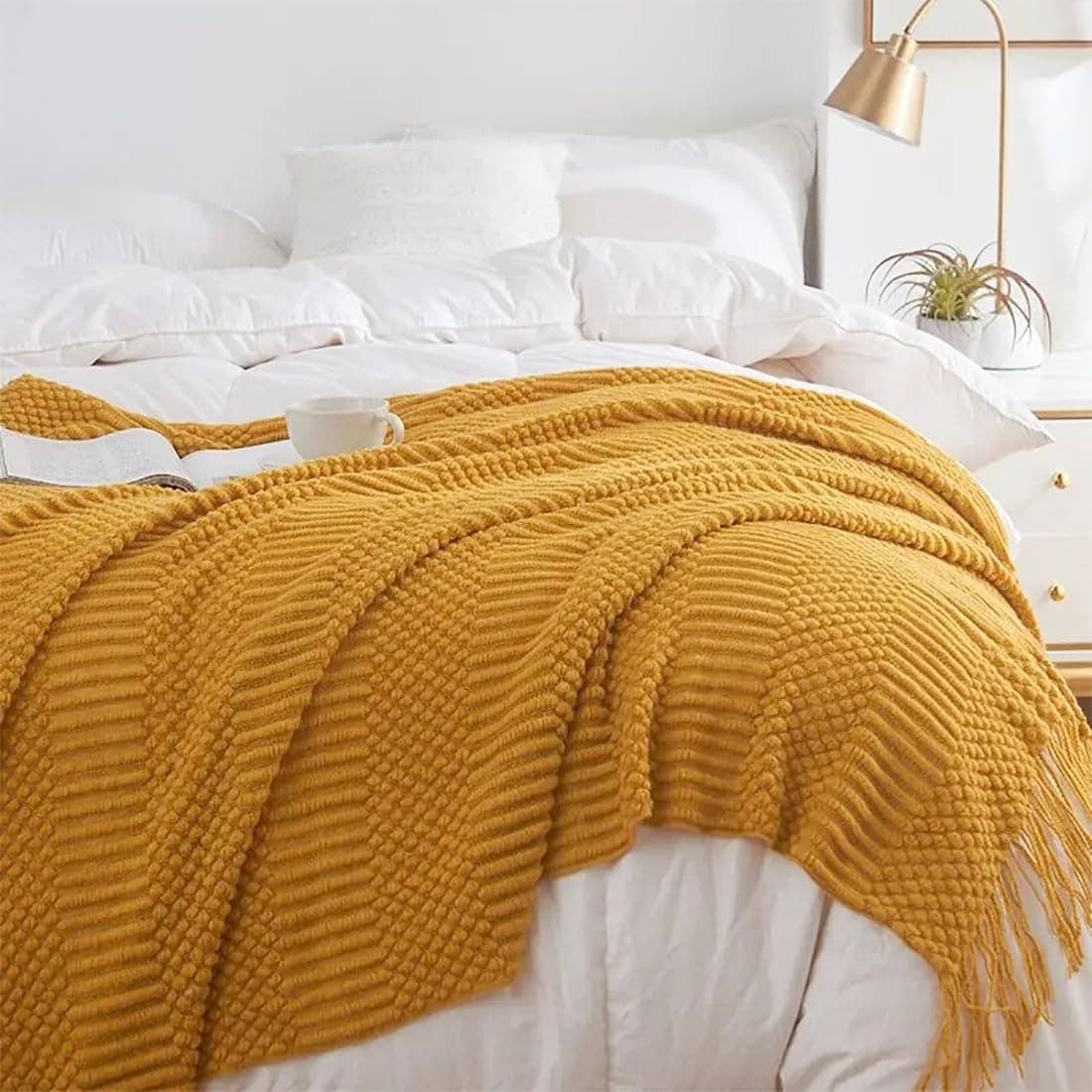 Waffle Stripe 50x60 Inch Throw Blanket: Navy Blue