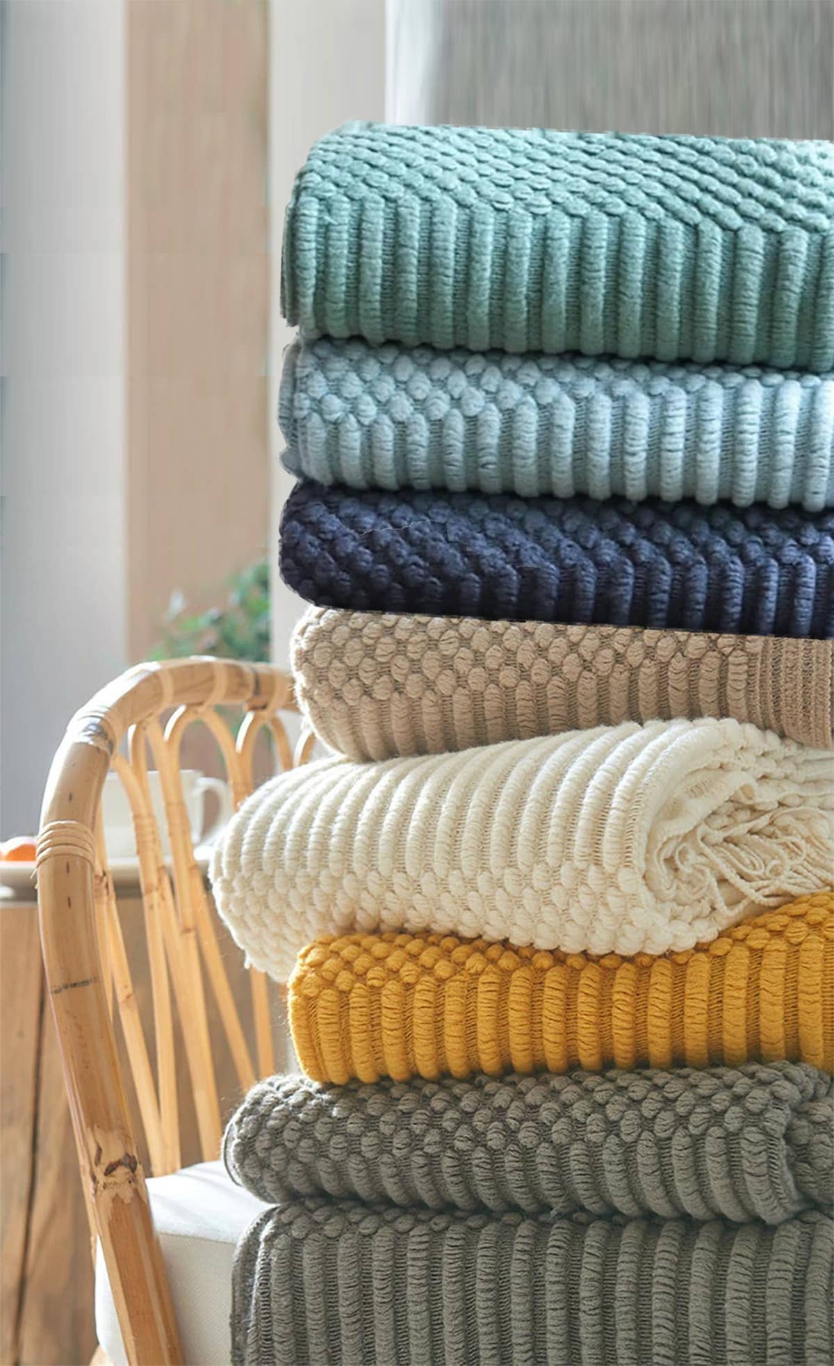 Waffle Stripe 50x60 Inch Throw Blanket: Navy Blue