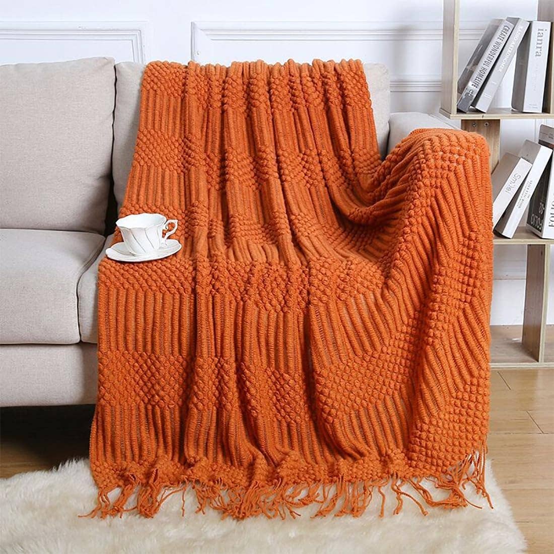 Waffle Stripe 50x60 Inch Throw Blanket: Navy Blue
