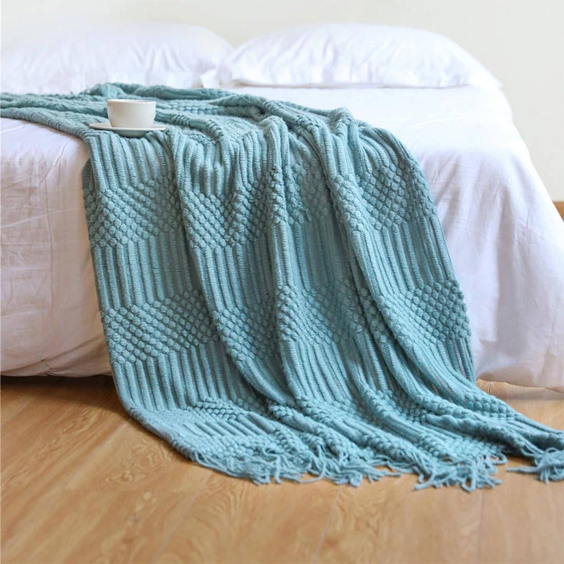 Waffle Stripe 50x60 Inch Throw Blanket: Navy Blue