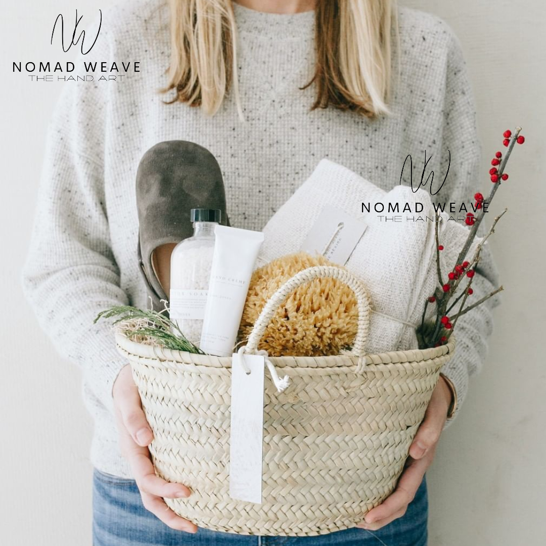 Small french Straw Basket – Natural Market & Beach Bag: Small