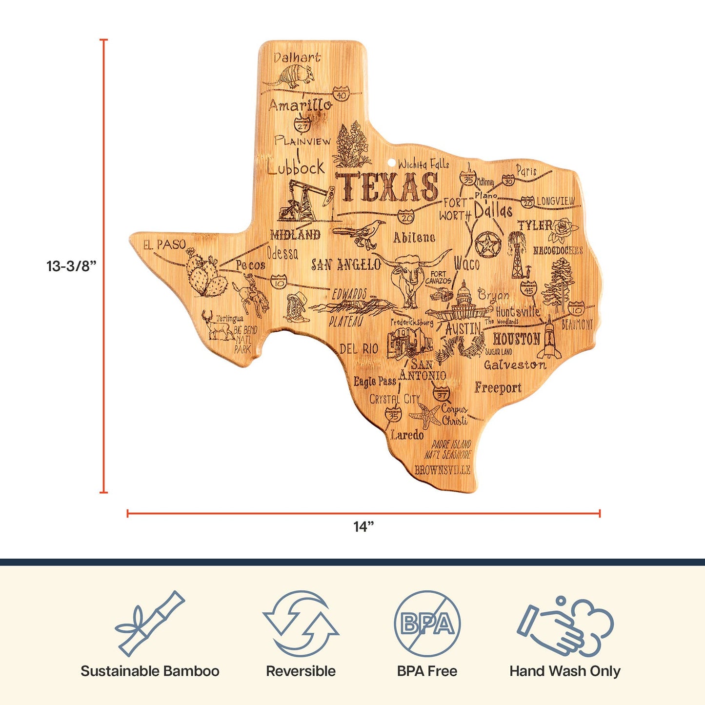 Destination Texas Cutting Board with Engraved Artwork
