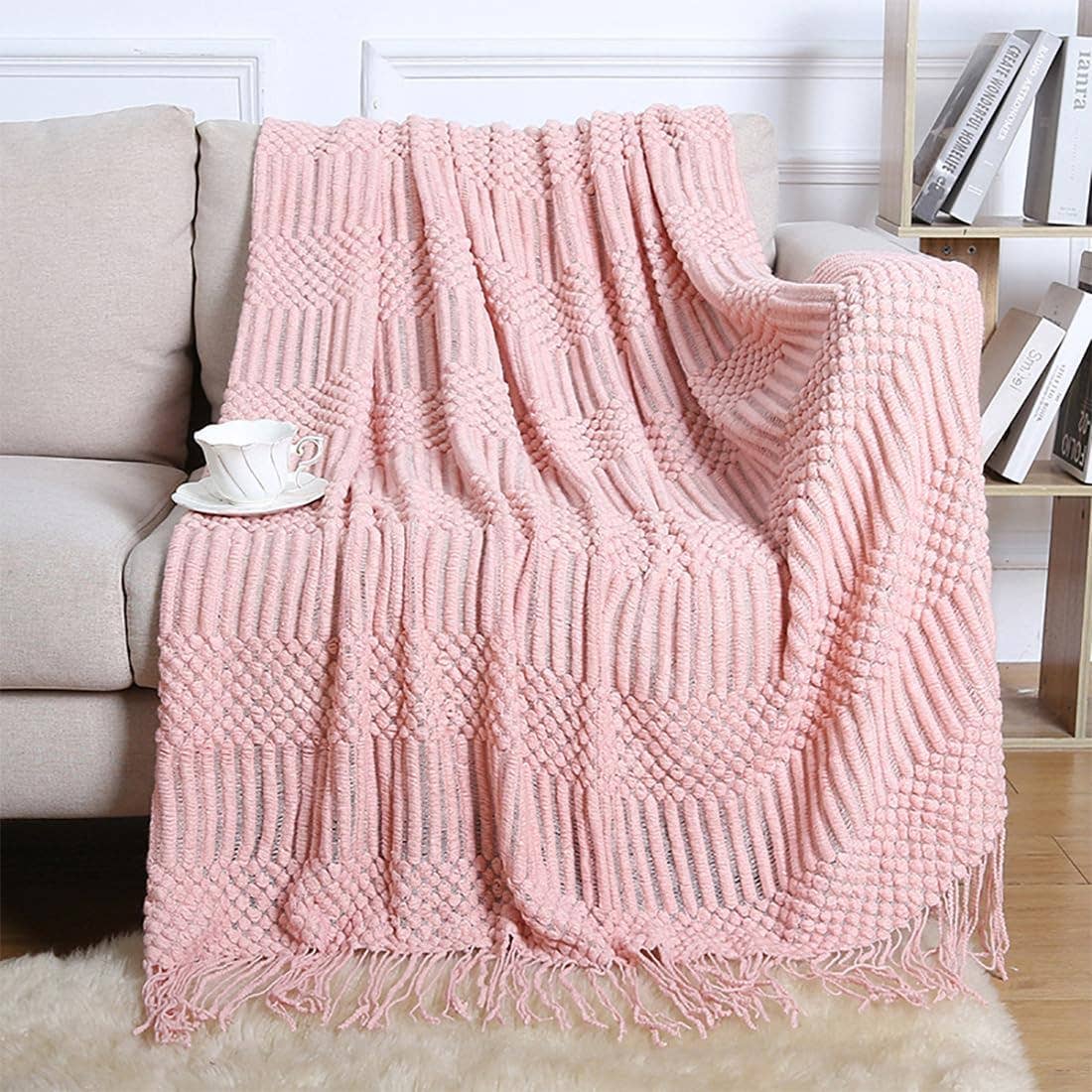 Waffle Stripe 50x60 Inch Throw Blanket: Navy Blue