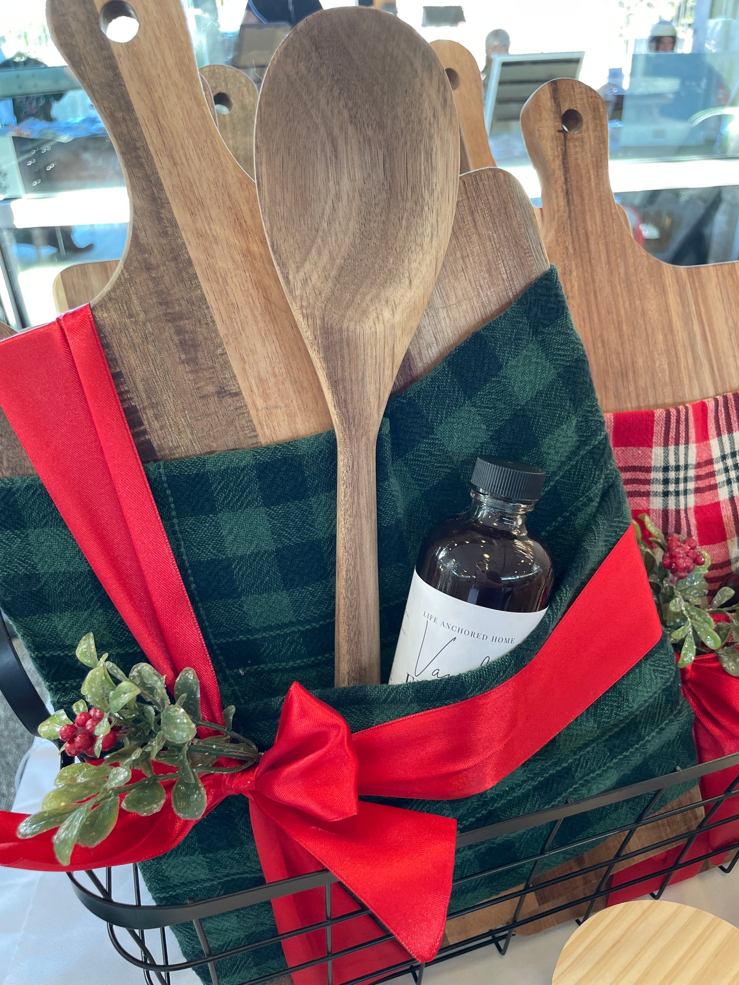 Baker’s Gift Set complete with wooden cutting board, dish towel, traditional rolling pin and 4oz handcrafted vanilla extract 1.5 fold