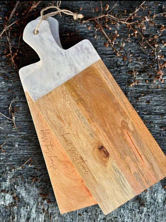 Mango Wood & Marble Serving Board – Engraved
