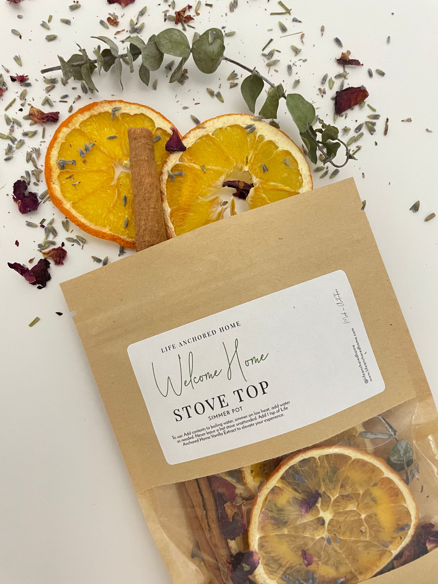 Welcome Home Stove Top Potpourri Simmer Pot w/ a mixture of Dried Oranges & Cinnamon, Eucalyptus, Rose and Lavender/All Natural Gift