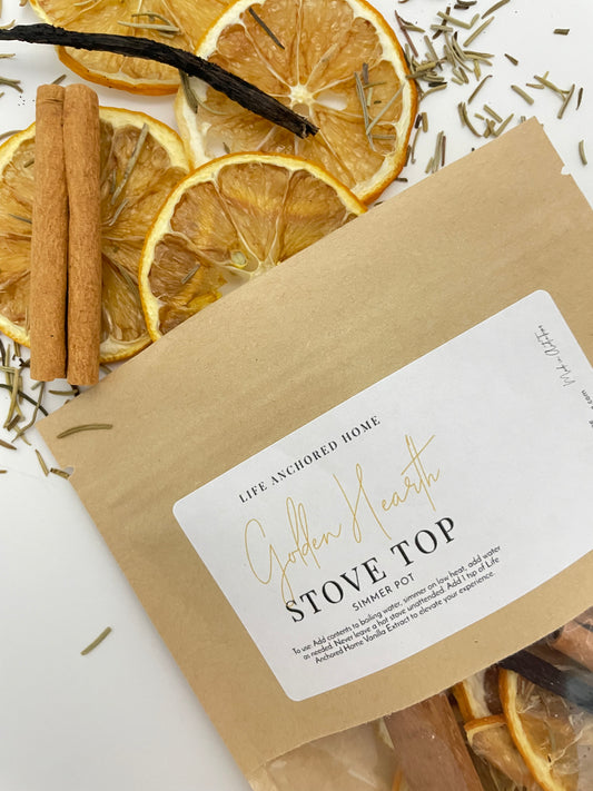 Golden Hearth Stove Top Potpourri Simmer Pot w/ a mixture of Dried Lemon, Rosemary, Vanilla and Cinnamon All Natural Gift