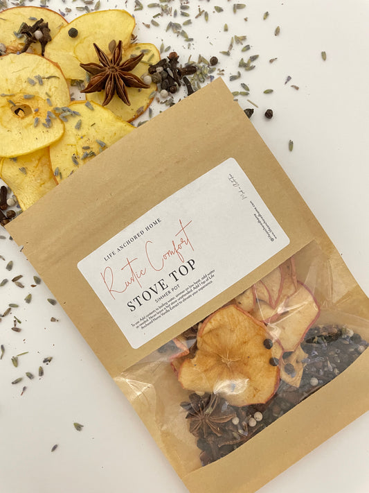 Rustic Comfort Stove Top Potpourri Simmer Pot w/ a mixture of Dried Apples & Star Anise, Lavender, Peppercorns and Cloves/All Natural Gift