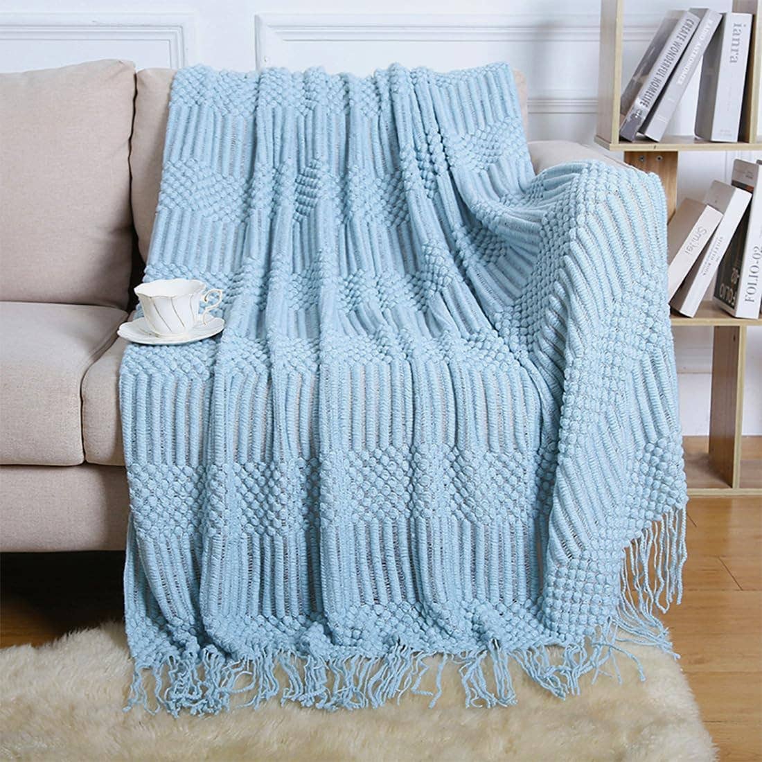 Waffle Stripe 50x60 Inch Throw Blanket: Slate
