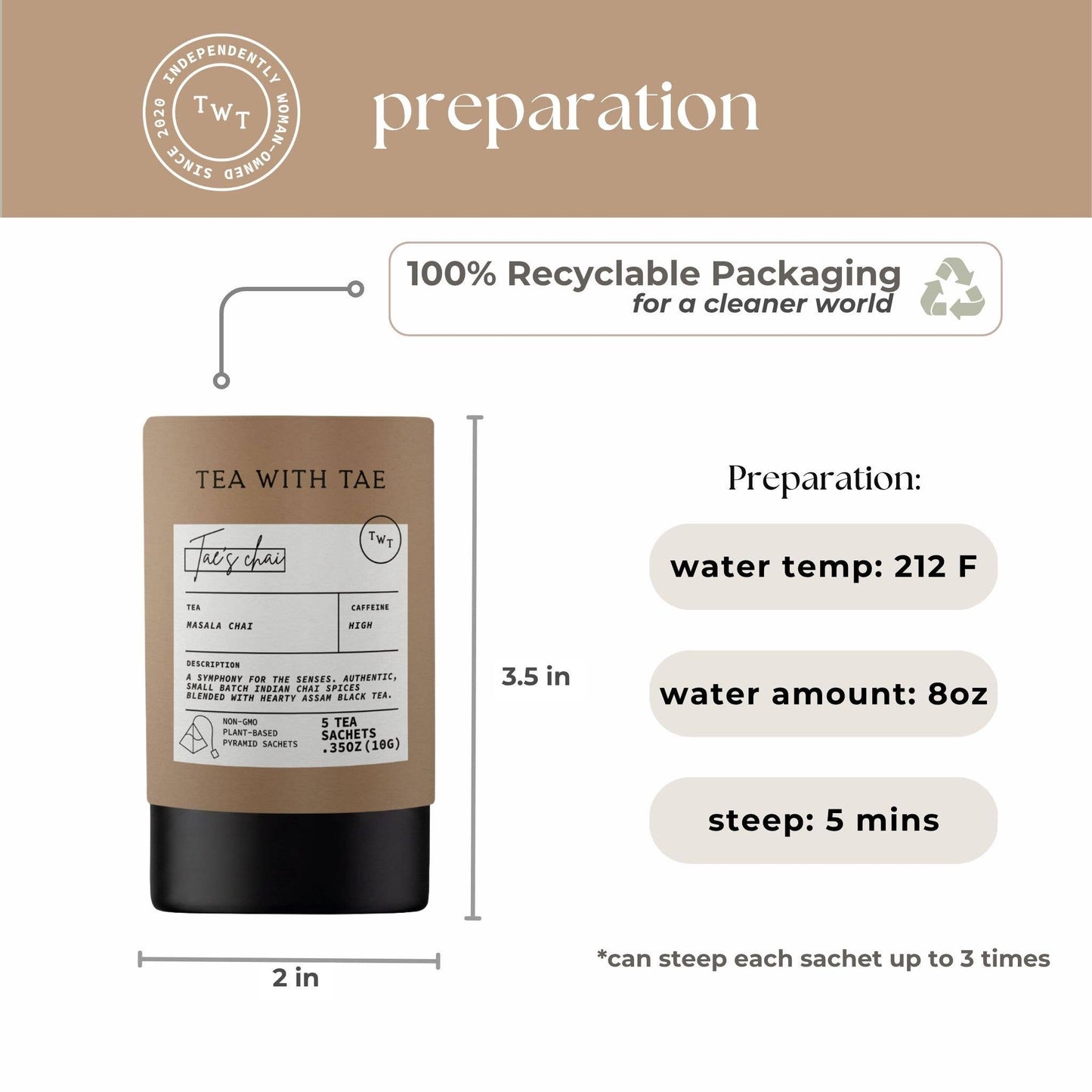 Tae's Chai Black Tea Mini Tea Tube Gift (5 tea bags)