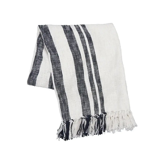 Morgan Striped Tassel Throw Blanket: Onyx
