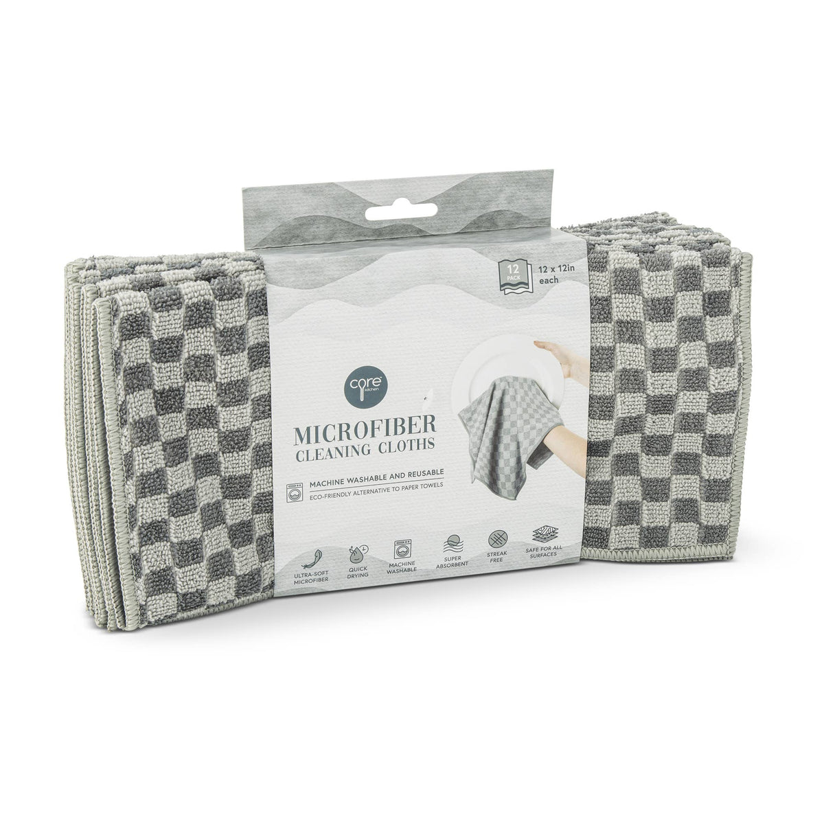 12"x12" 12pk Checkered Microfiber Cleaning Cloth - PW